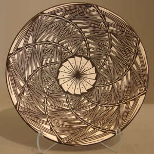 Rain, swirl and geometric design on a black and white plate