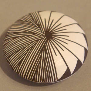 Feather and fine line design on a black and white seed pot
