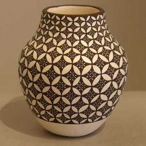 Geometric design on a black and white jar