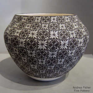 Geometric design on a black and white jar