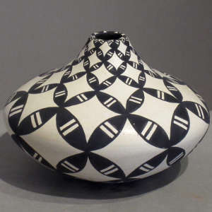 Black and white geometric design on a jar
