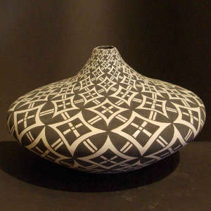 Geometric design on a black and white jar