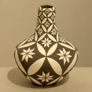 Geometric design on a black and white jar