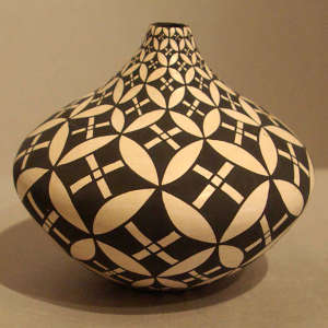Geometric design on a black and white jar