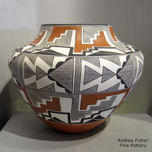 Rain, kiva step and geometric design on a polychrome jar
