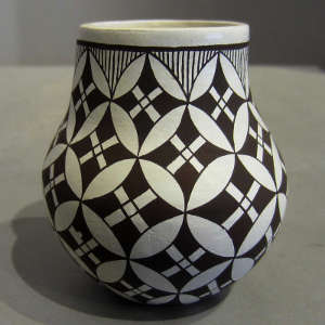 Geometric design on a black and white jar