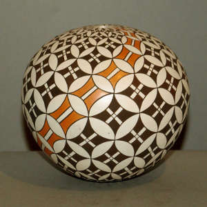 Geometric design on a polychrome seed pot