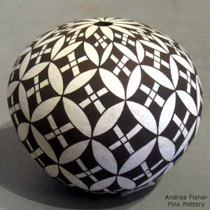 Geometric design on a black and white seed pot
