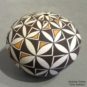 Geometric design on a polychrome seed pot