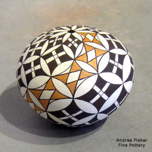 Geometric design on a polychrome seed pot
