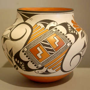 Floral and geometric design on a polychrome jar
