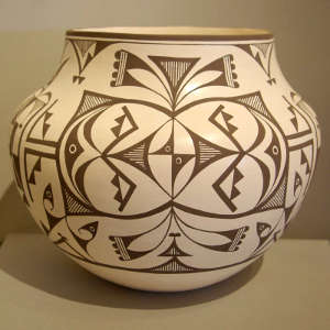 Geometric design on a black and white storage jar
