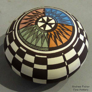 Geometric design on  polychrome seedpot