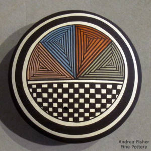 Geometric design on a polychrome seedpot