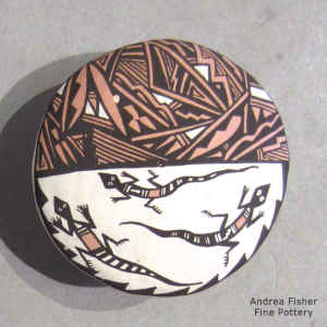 Lizard and geometric design on a miniature polychrome seed pot