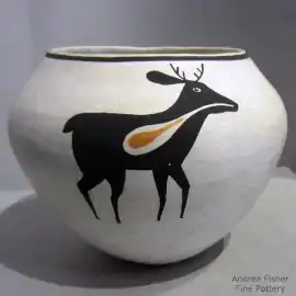 Polychrome jar with a deer-with-heart-line design