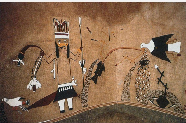 Wall mural of a warrior and birds painted in a kiva at the proto-historic village of Kuaua