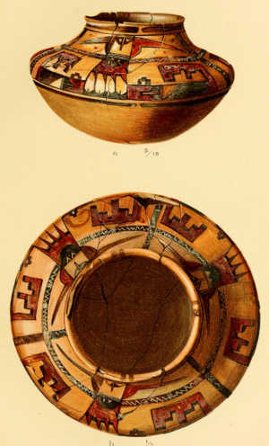 Polychrome jar with moth, bird and geometric designs