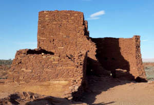 Close up of the  Wukoki Tower structure, built of simple sandstone and mud stack architecture