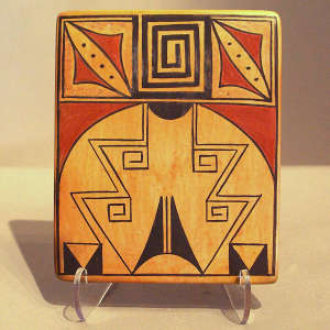 Corn, spiral and geometric design on a polychrome tile