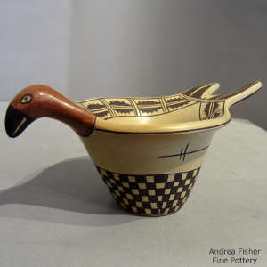 Geometric design on a polychrome bird effigy bowl