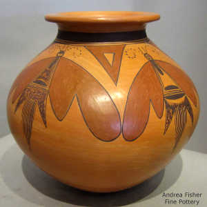 4 panel moth and geometric design on a polychrome jar