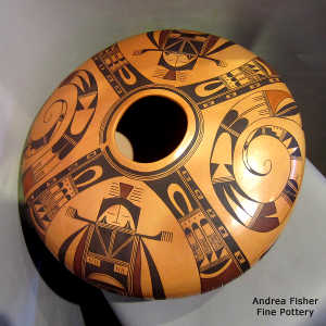 4 panel bird element, katsina and geometric design on a polychrome jar