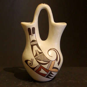 Bird element design on a polychrome whiteware wedding vase