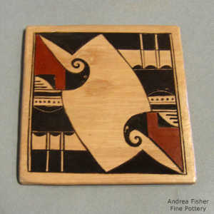 Bird element and geometric design on a polychrome tile