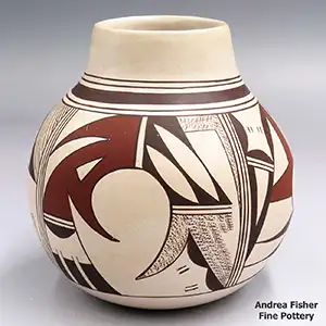 A polychrome jar with a four-panel bird element and geometric design