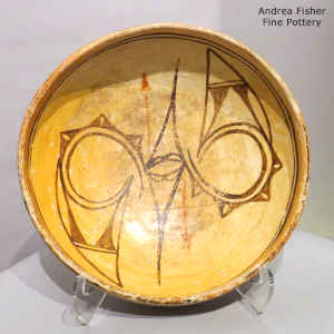 A geometric design inside a polychrome bowl