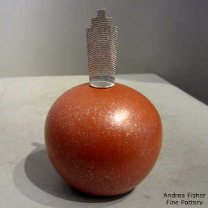 Shifting Sands design sterling silver lid on a red micaceous seed pot