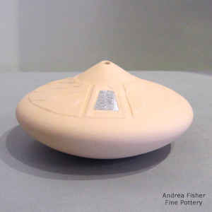 Salmon seed pot with a Sterling silver Shifting Sands design inlay on a Shifting Sands carved surface