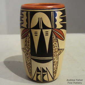 Bird element design on a polychrome yellow ware cylinder