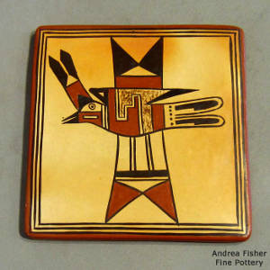 Bird element design on a polychrome yellow ware tile