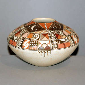 Night Sky motif on a polychrome white ware jar