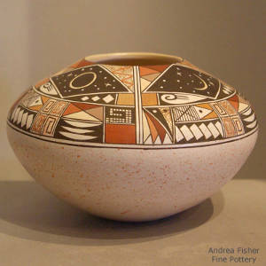 Solstice and shard geometric design on a whiteware jar