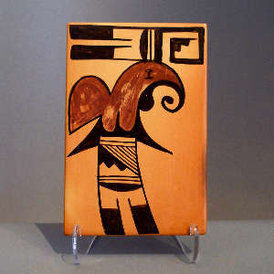 Bird element and geometric design on a polychrome tile