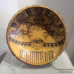 Palik Mana design inside and geometric design outside on a large polychrome bowl