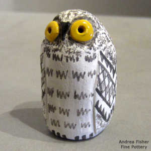 Miniature classic Isleta owl figure with a geometric design