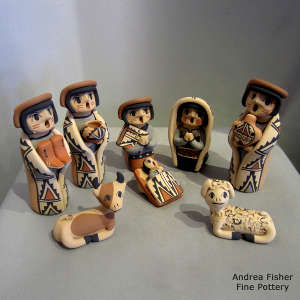 Eight pieces in a Nativity set