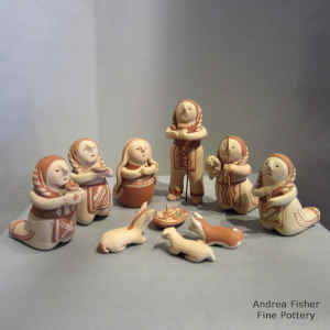 10 piece red-on-cream nativity set