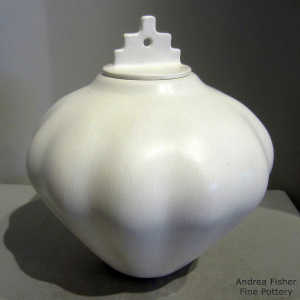 Laguna Pueblo Mission lid on a white melon jar