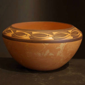 Geometric designs around the rim of a Mixed clay jar