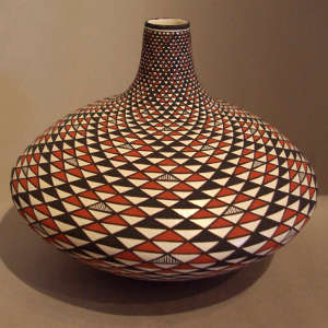 Geometric design on a thin neck polychrome jar