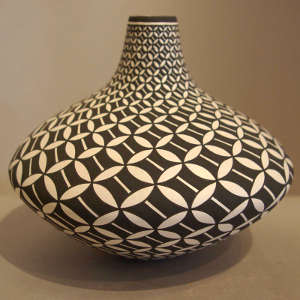 Geometric design on a black and white thin neck jar