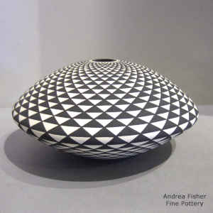 Spiral mesa geometric design on a black and white seed pot