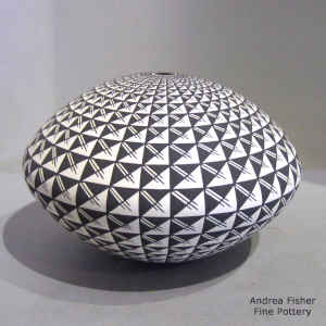 Spiral mesa geometric design on a black and white seed pot