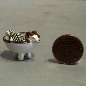 Miniature ram effigy bowl in black and white