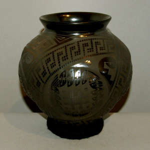 Geometric design on a black on black jar
